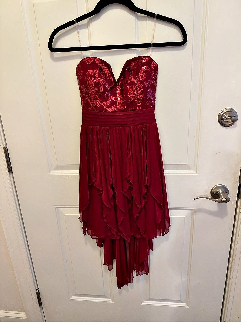 My Michelle Lace Bodice Asymmetrical Dress in Burgundy Size 1